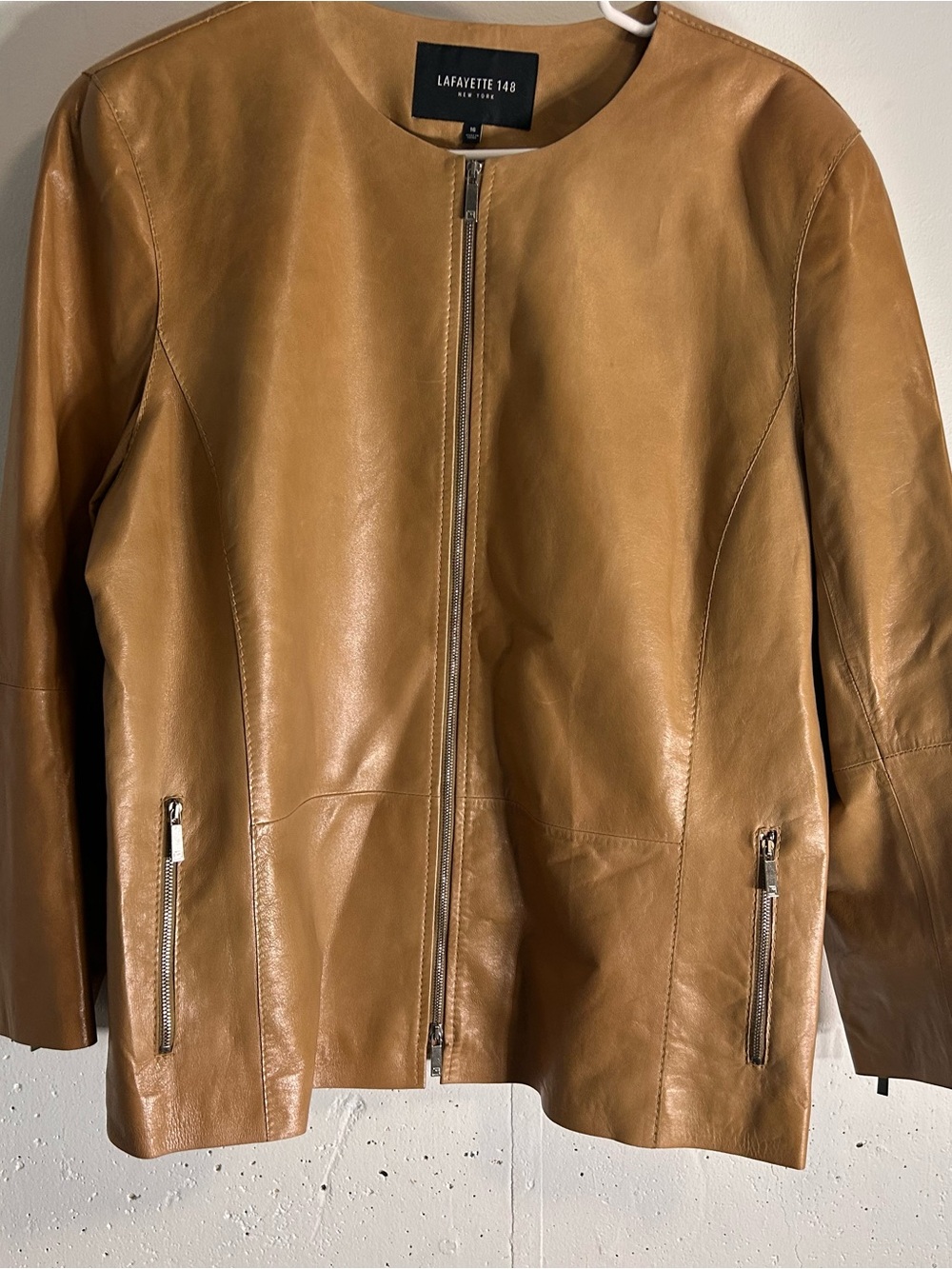Lafayette 148 New York Camel/Tan Leather Zip-Front Jacket